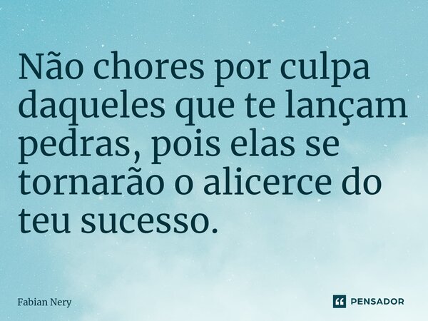 ⁠Não chores por culpa daqueles que te lançam pedras, pois elas se tornarão o alicerce do teu sucesso.... Frase de Fabian nery.