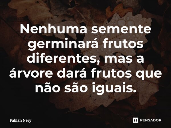 ⁠Nenhuma semente germinará frutos diferentes, mas a árvore dará frutos que não são iguais.... Frase de Fabian nery.