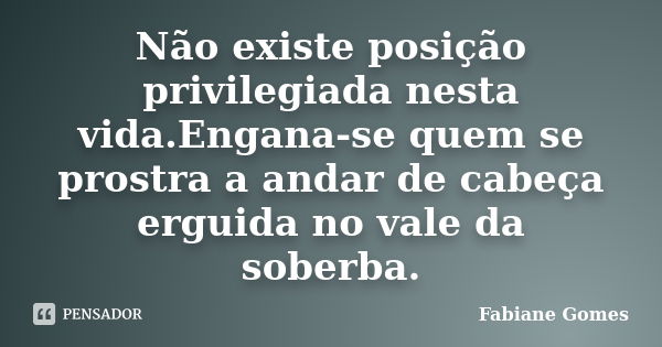 Não existe posição privilegiada nesta vida.Engana-se quem se prostra a andar de cabeça erguida no vale da soberba.... Frase de Fabiane Gomes.