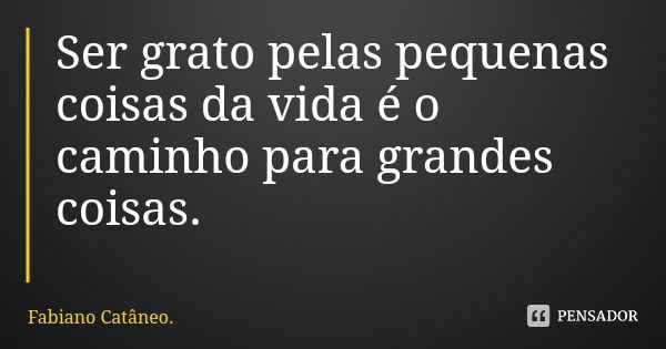 Ser grato pelas pequenas coisas da vida é o caminho para grandes coisas.... Frase de Fabiano Catâneo..