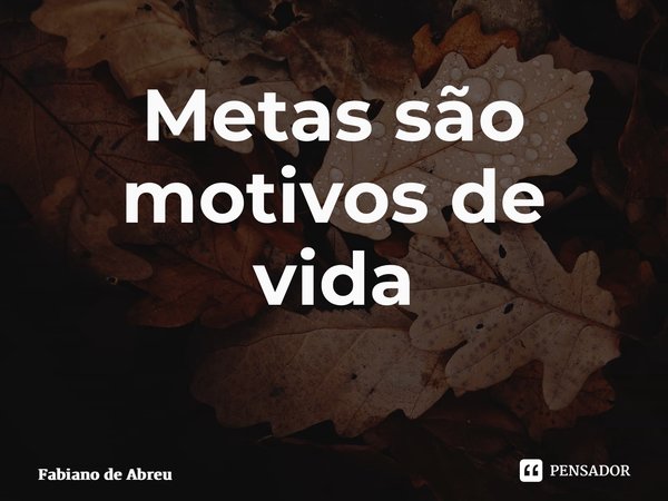 Metas são motivos de vida ⁠... Frase de Fabiano de Abreu.