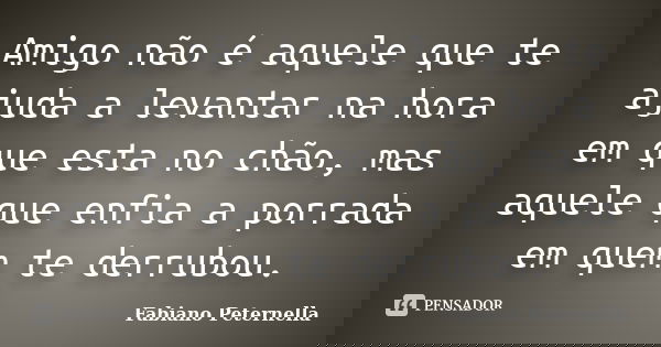 Amigo não é aquele que te ajuda a levantar na hora em que esta no chão, mas aquele que enfia a porrada em quem te derrubou.... Frase de Fabiano Peternella.