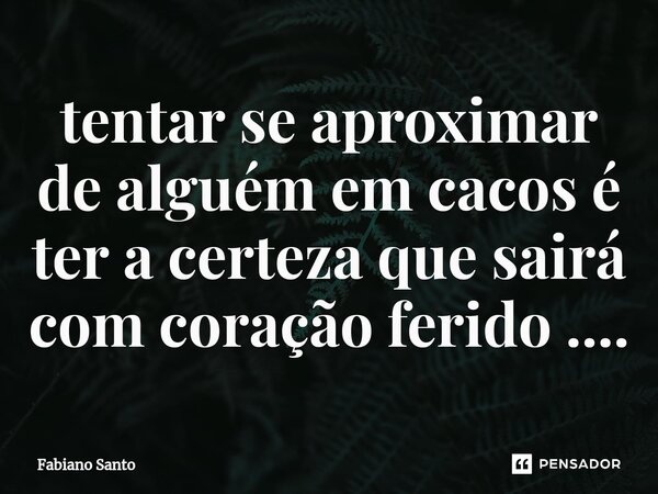 ⁠tentar se aproximar de alguém em cacos é ter a certeza que sairá com coração ferido ....... Frase de Fabiano Santo.