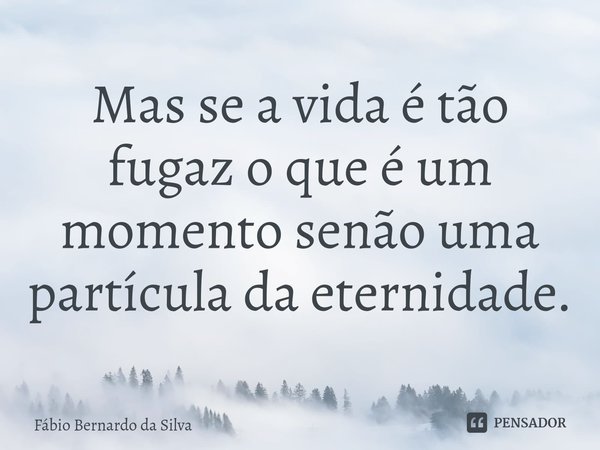 ⁠Mas se a vida é tão fugaz o que é um momento senão uma partícula da eternidade.... Frase de Fábio Bernardo da Silva.