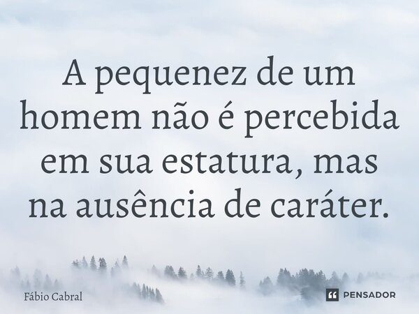 ⁠A pequenez de um homem não é percebida em sua estatura, mas na ausência de caráter.... Frase de Fábio Cabral.