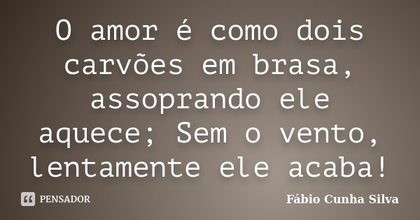 O amor é como dois carvões em brasa, assoprando ele aquece; Sem o vento, lentamente ele acaba!... Frase de Fábio Cunha Silva.
