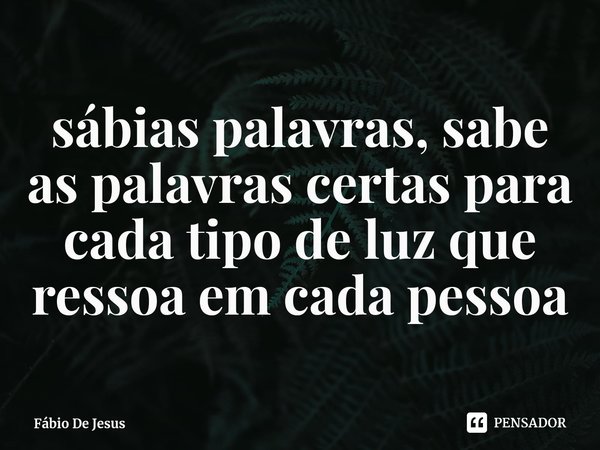⁠sábias palavras, sabe as palavras certas para cada tipo de luz que ressoa em cada pessoa... Frase de Fábio De Jesus.