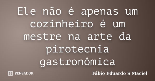 Ele não é apenas um cozinheiro é um mestre na arte da pirotecnia gastronômica... Frase de Fábio Eduardo S Maciel.