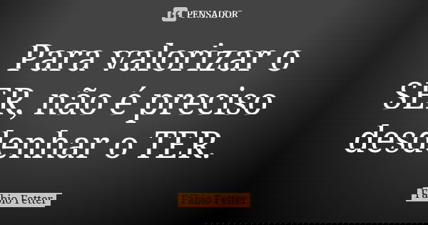 Para valorizar o SER, não é preciso desdenhar o TER.... Frase de Fábio Fetter.