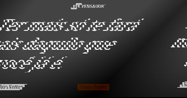 Ter mais só te fará mais daquilo que você já é.... Frase de Fábio Fetter.