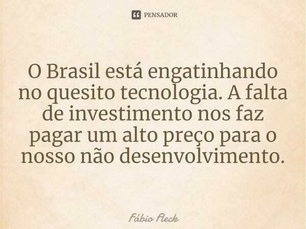 ⁠O Brasil está engatinhando no quesito tecnologia. A falta de investimento nos faz pagar um alto preço para o nosso não desenvolvimento.... Frase de Fábio Fleck.