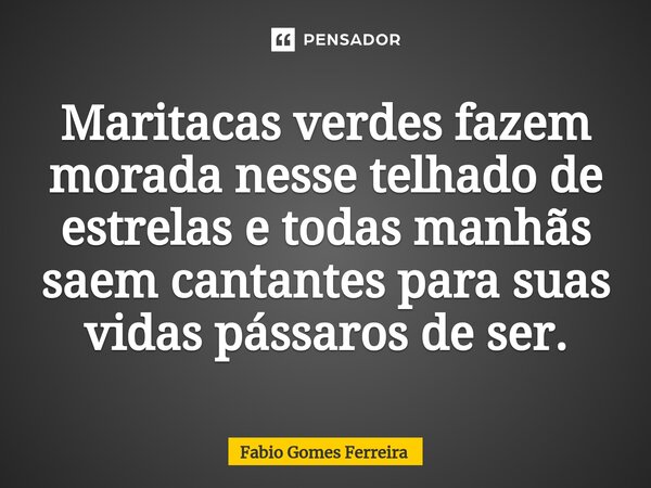 ⁠Maritacas verdes fazem morada nesse telhado de estrelas e todas manhãs saem cantantes para suas vidas pássaros de ser.... Frase de Fabio Gomes Ferreira.