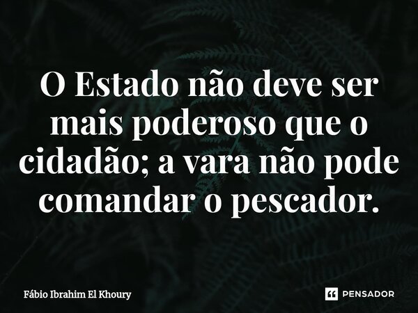 ⁠O Estado não deve ser mais poderoso que o cidadão; a vara não pode comandar o pescador.... Frase de Fábio Ibrahim El Khoury.