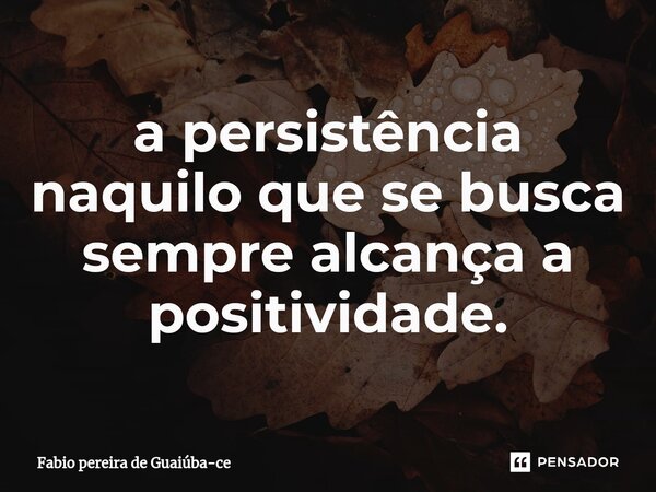 ⁠a persistência naquilo que se busca sempre alcança a positividade.... Frase de Fábio Pereira de Guaiúba-ce.