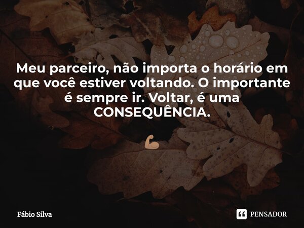 ⁠Meu parceiro, não importa o horário em que você estiver voltando. O importante é sempre ir. Voltar, é uma CONSEQUÊNCIA. 💪🏽... Frase de Fábio Silva.