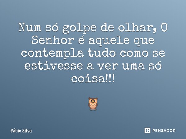 ⁠Num só golpe de olhar, O Senhor é aquele que contempla tudo como se estivesse a ver uma só coisa!!! 🦉... Frase de Fábio Silva.