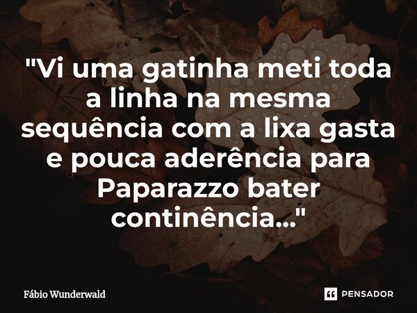 "⁠Vi uma gatinha meti toda a linha na mesma sequência com a lixa gasta e pouca aderência para Paparazzo bater continência..."... Frase de Fábio Wunderwald.