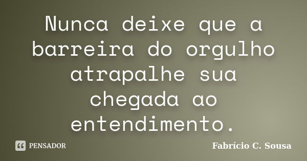 Nunca deixe que a barreira do orgulho atrapalhe sua chegada ao entendimento.... Frase de Fabrício C. Sousa.