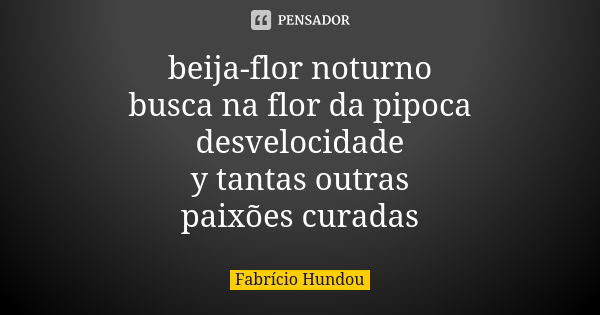 beija-flor noturno busca na flor da pipoca desvelocidade y tantas outras paixões curadas... Frase de Fabrício Hundou.