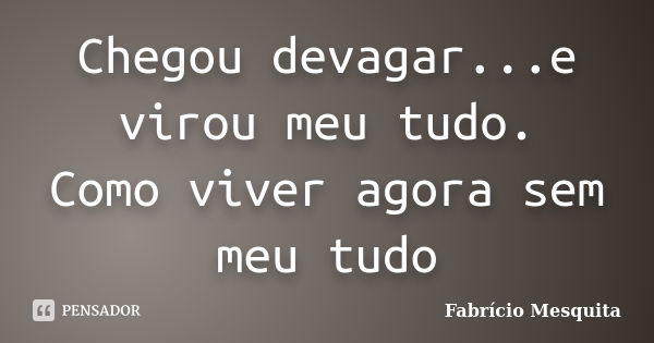 Chegou devagar...e virou meu tudo. Como viver agora sem meu tudo... Frase de Fabrício Mesquita.