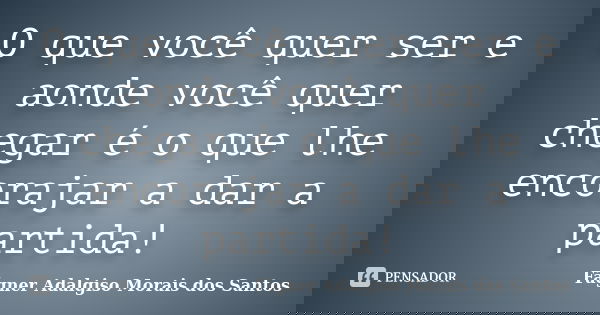 O que você quer ser e aonde você quer chegar é o que lhe encorajar a dar a partida!... Frase de Fágner Adalgiso Morais dos Santos.