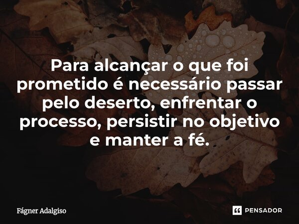 ⁠Para alcançar o que foi prometido é necessário passar pelo deserto, enfrentar o processo, persistir no objetivo e manter a fé.... Frase de Fágner Adalgiso.