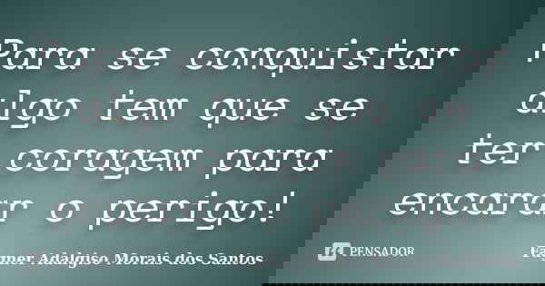 Para se conquistar algo tem que se ter coragem para encarar o perigo!... Frase de Fágner Adalgiso Morais dos Santos.