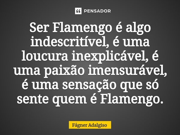 ⁠Ser Flamengo é algo indescritível, é uma loucura inexplicável, é uma paixão imensurável, é uma sensação que só sente quem é Flamengo.... Frase de Fágner Adalgiso.
