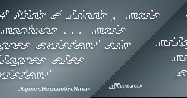 A Vida é linda , mais machuca ... mais milagres existem! sim milagres eles existem!... Frase de Fagner Hernandes Navas.