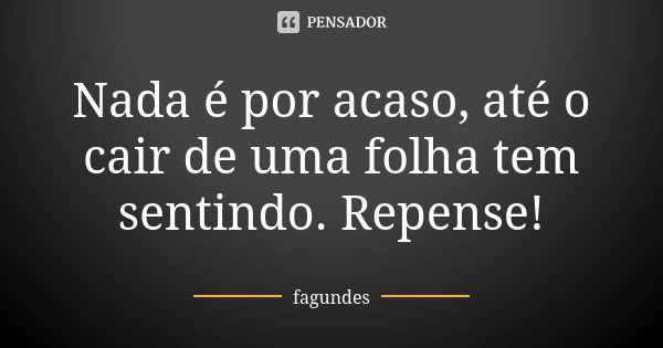 Nada é por acaso, até o cair de uma folha tem sentindo. Repense!... Frase de Fagundes.