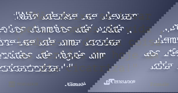 "Não deixe se levar ,pelos tombos dá vida , lembre-se de uma coisa as feridas de hoje um dia cicatriza!"... Frase de Famale.