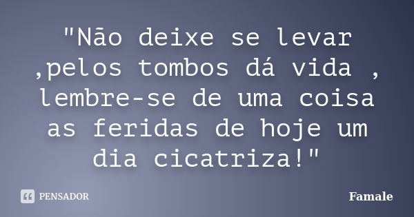 "Não deixe se levar ,pelos tombos dá vida , lembre-se de uma coisa as feridas de hoje um dia cicatriza!"... Frase de Famale.