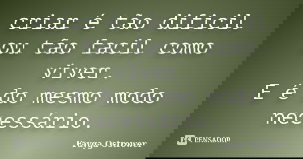 criar é tão dificil ou tão facil como viver. E é do mesmo modo necessário.... Frase de Fayga Ostrower.