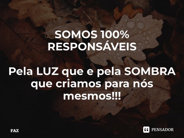 SOMOS 100% RESPONSÁVEIS Pela LUZ que e pela SOMBRA que criamos paranós mesmos!!!... Frase de FAZ.