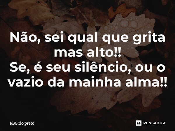 Não, sei qual que grita mas alto!! Se, é seu silêncio, ou o vazio da mainha alma!! ⁠... Frase de FBG rio preto.