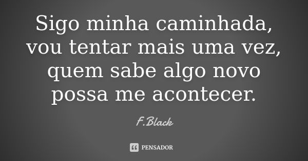 Sigo minha caminhada, vou tentar mais uma vez, quem sabe algo novo possa me acontecer.... Frase de F.Black.