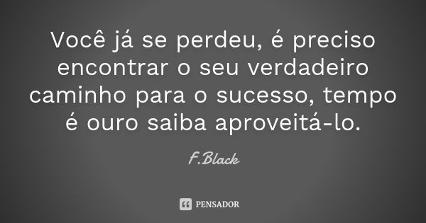 Você já se perdeu, é preciso encontrar o seu verdadeiro caminho para o sucesso, tempo é ouro saiba aproveitá-lo.... Frase de F.Black.