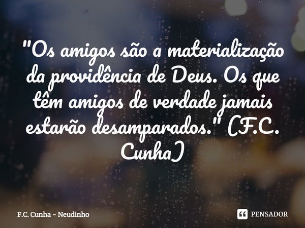 ⁠"Os amigos são a materialização da providência de Deus. Os que têm amigos de verdade jamais estarão desamparados." (F.C. Cunha)... Frase de F.C. Cunha - Neudinho.