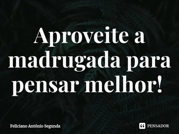 Aproveite a madrugada para pensar melhor! ⁠... Frase de Feliciano António Segunda.