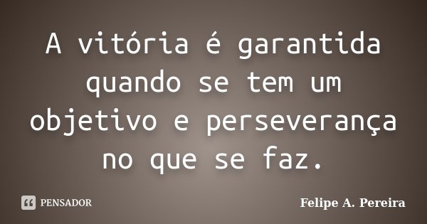 A vitória é garantida quando se tem um objetivo e perseverança no que se faz.... Frase de Felipe A. Pereira.