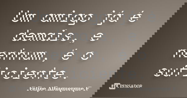 Um amigo já é demais, e nenhum, é o suficiente.... Frase de Felipe Albuquerque F..