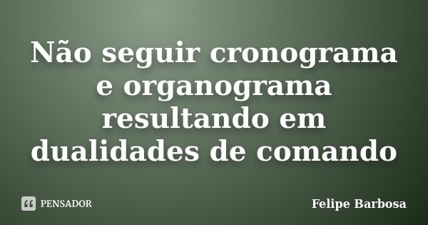 Não seguir cronograma e organograma resultando em dualidades de comando... Frase de Felipe Barbosa.