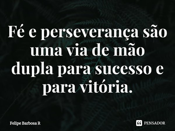 ⁠Fé e perseverança são uma via de mão dupla para sucesso e para vitória.... Frase de Felipe Barbosa R.