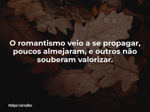 O romantismo veio a se propagar, poucos almejaram, e outros não souberam valorizar.... Frase de Felipe Carvalho.