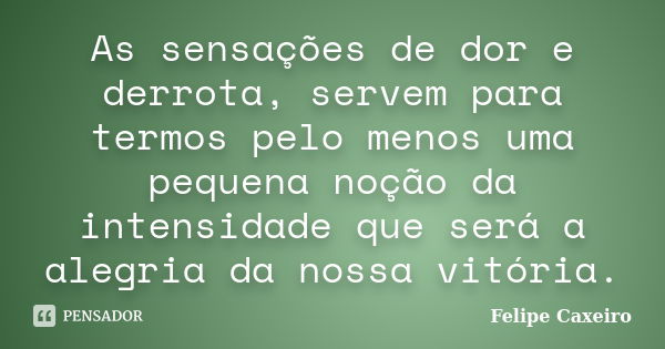 As sensações de dor e derrota, servem para termos pelo menos uma pequena noção da intensidade que será a alegria da nossa vitória.... Frase de Felipe Caxeiro.