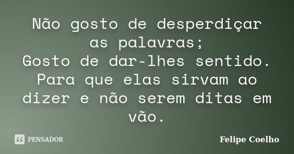 Não gosto de desperdiçar as palavras; Gosto de dar-lhes sentido. Para que elas sirvam ao dizer e não serem ditas em vão.... Frase de Felipe Coelho.