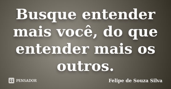 Busque entender mais você, do que entender mais os outros.... Frase de Felipe de Souza Silva.