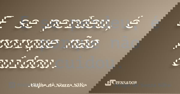 E se perdeu, é porque não cuidou.... Frase de Felipe de Souza Silva.