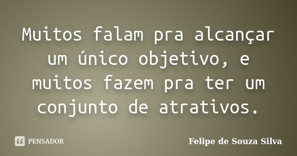 Muitos falam pra alcançar um único objetivo, e muitos fazem pra ter um conjunto de atrativos.... Frase de Felipe de Souza Silva.
