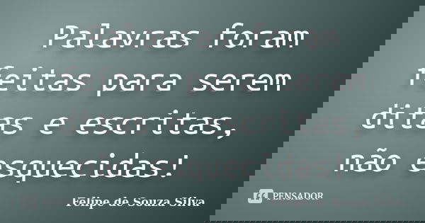 Palavras foram feitas para serem ditas e escritas, não esquecidas!... Frase de Felipe de Souza Silva.